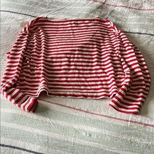 Red and off White Striped Women's Top